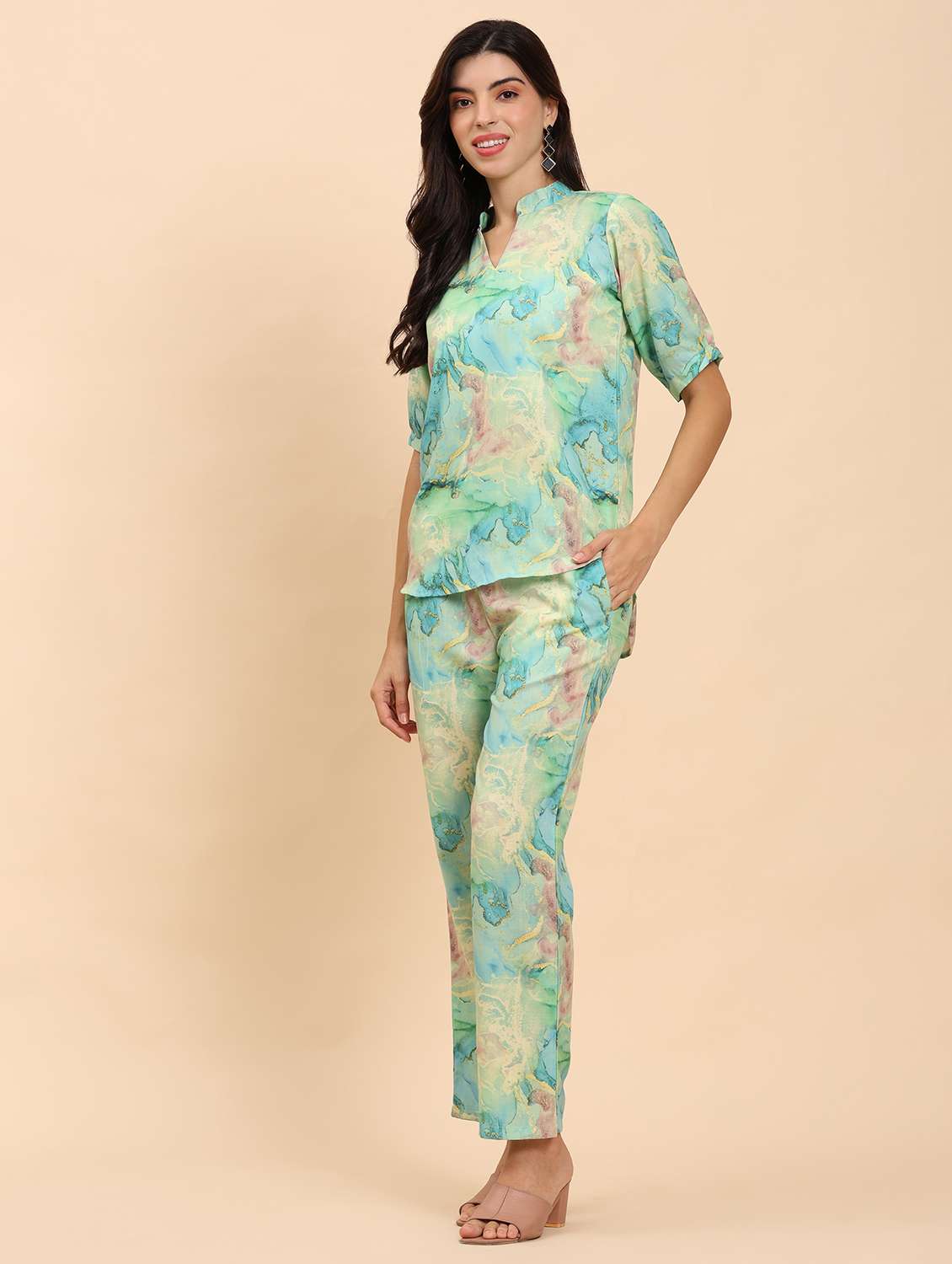 women printed top and trouser co-ord set - 21863902 - Standard Image - 1
