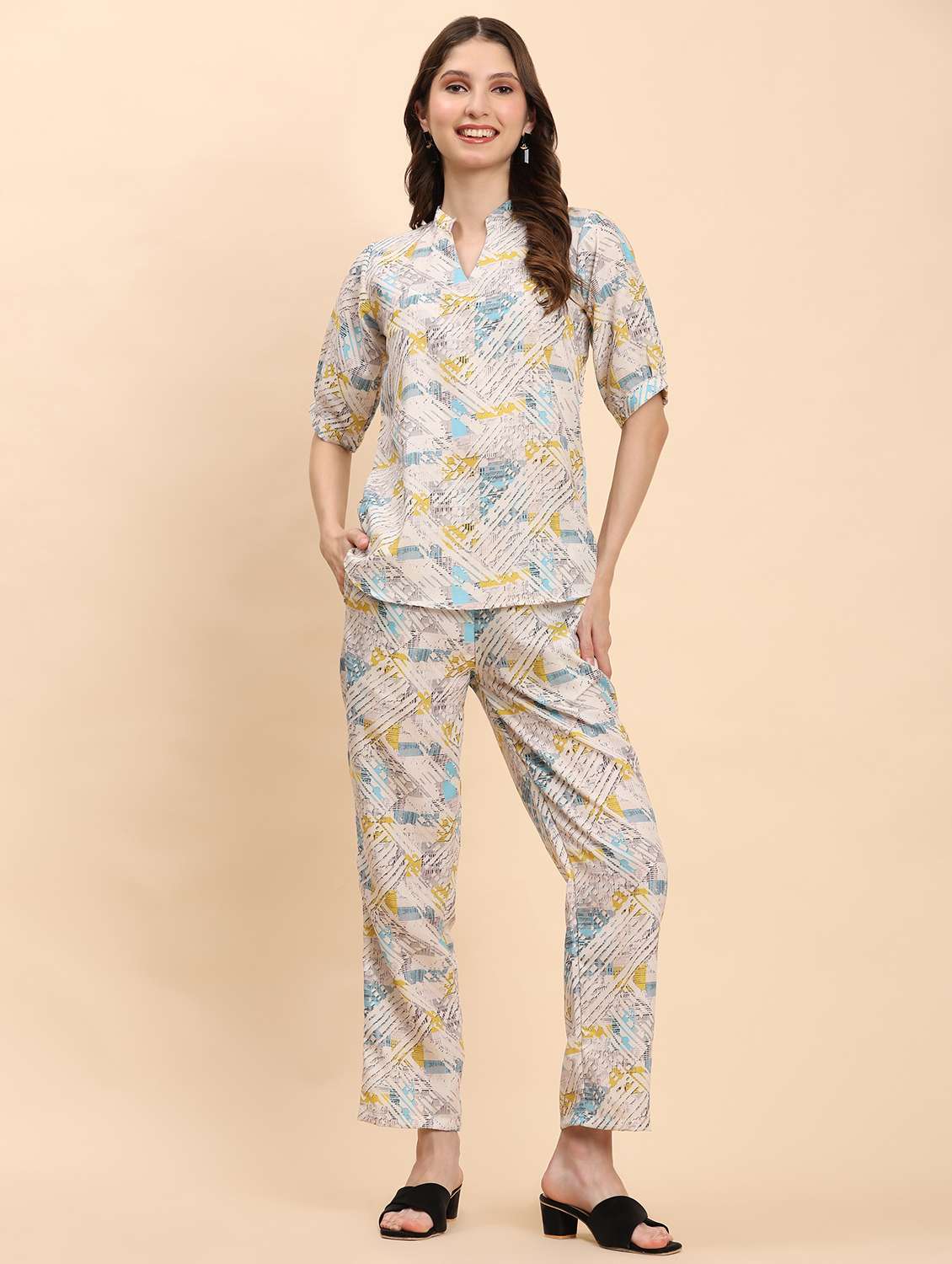women printed top and trouser co-ord set - 21863903 -  Standard Image - 1