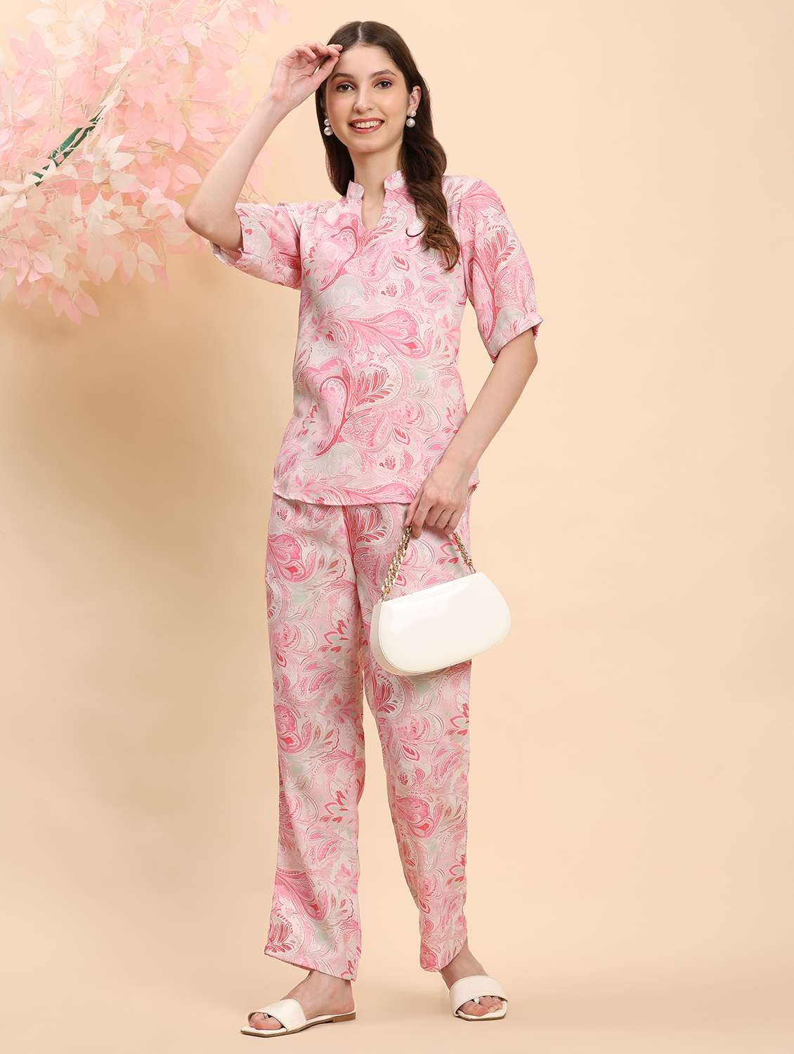 women printed top and trouser co-ord set