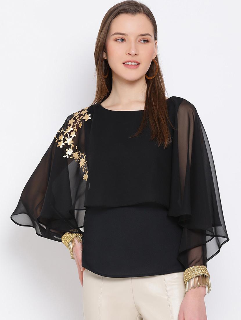 women embroidered cape sleeves regular top - 21863981 - Zoom Image - 0