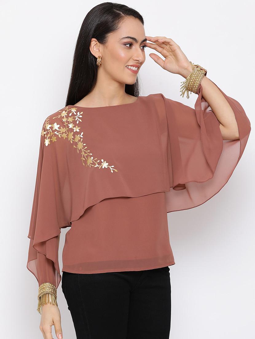 women embroidered cape sleeves regular top - 21863982 - Zoom Image - 0
