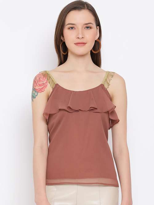 women solid shoulder strap regular top - 21863990 -  Standard Image - 0