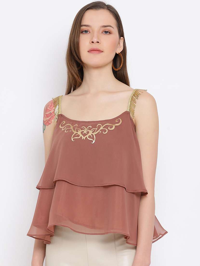 women embellished shoulder strap layered top - 21863999 - Zoom Image - 0