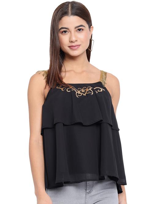 women printed shoulder strap layered top - 21864000 - Standard Image - 0