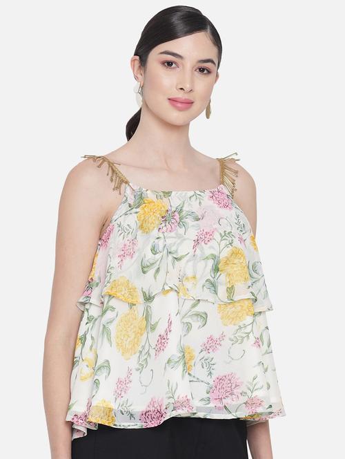 women floral print shoulder strap layered top - 21864001 -  Standard Image - 0