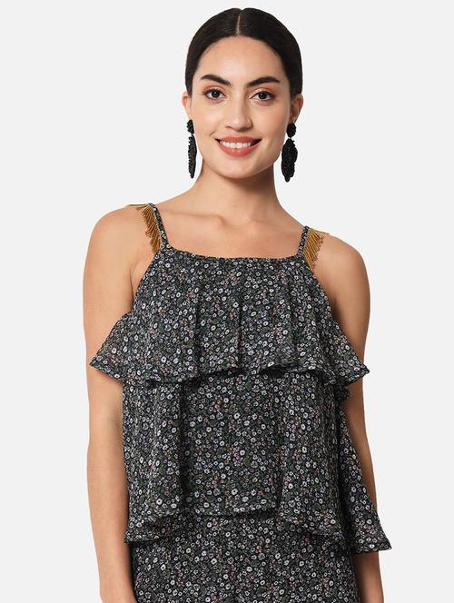 women printed shoulder strap layered top - 21864002 -  Standard Image - 0