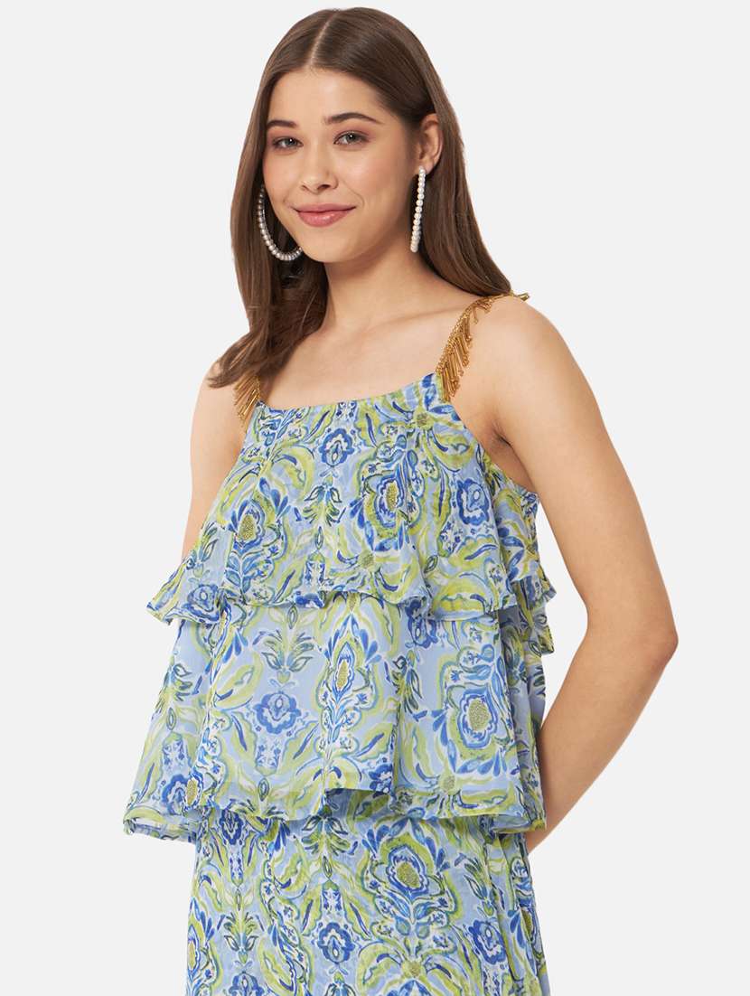 women printed shoulder strap layered top - 21864003 -  Standard Image - 1