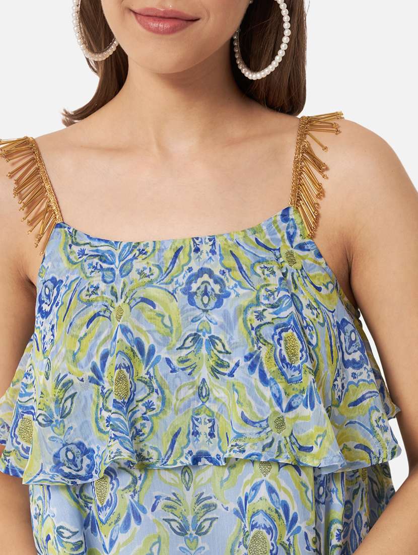 women printed shoulder strap layered top - 21864003 -  Standard Image - 4