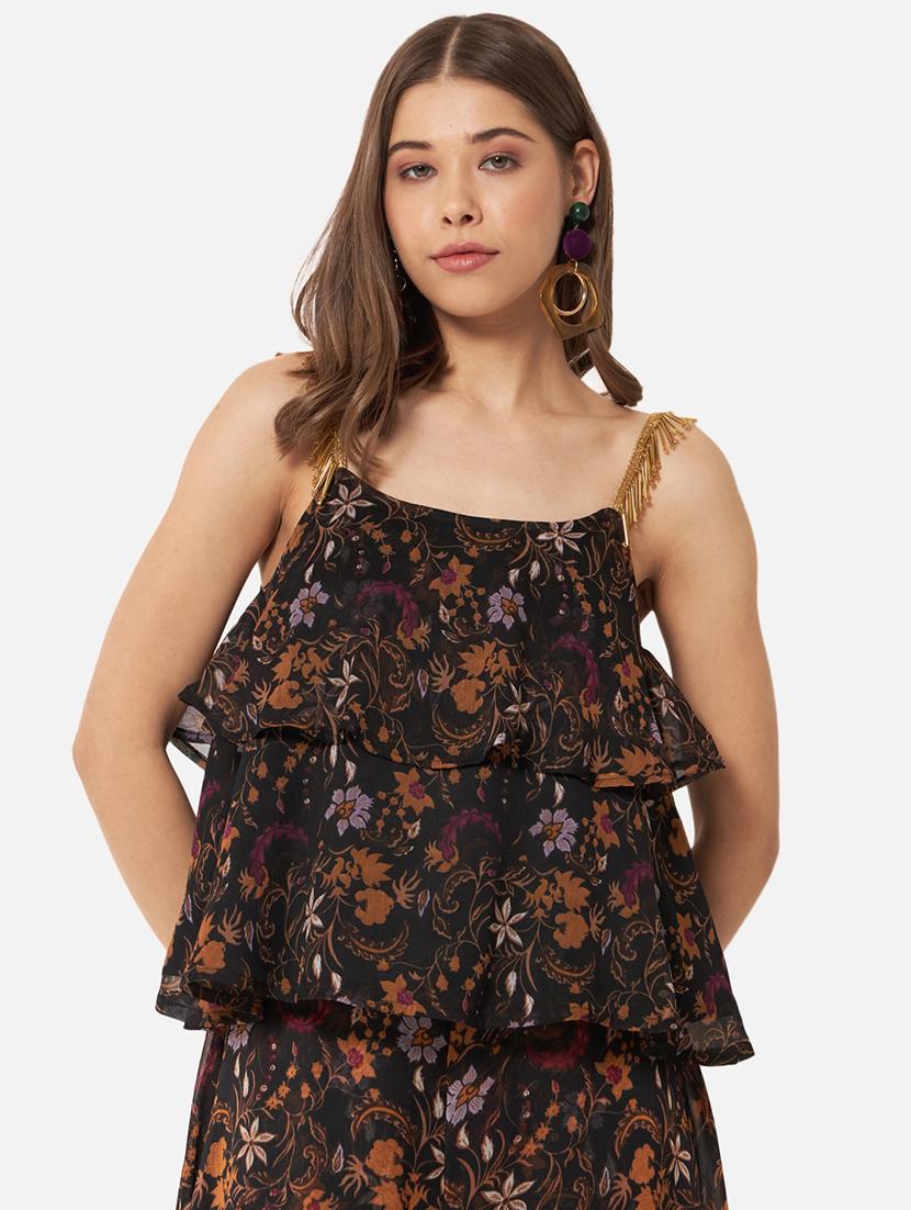 women printed shoulder strap layered top - 21864004 -  Zoom Image - 0
