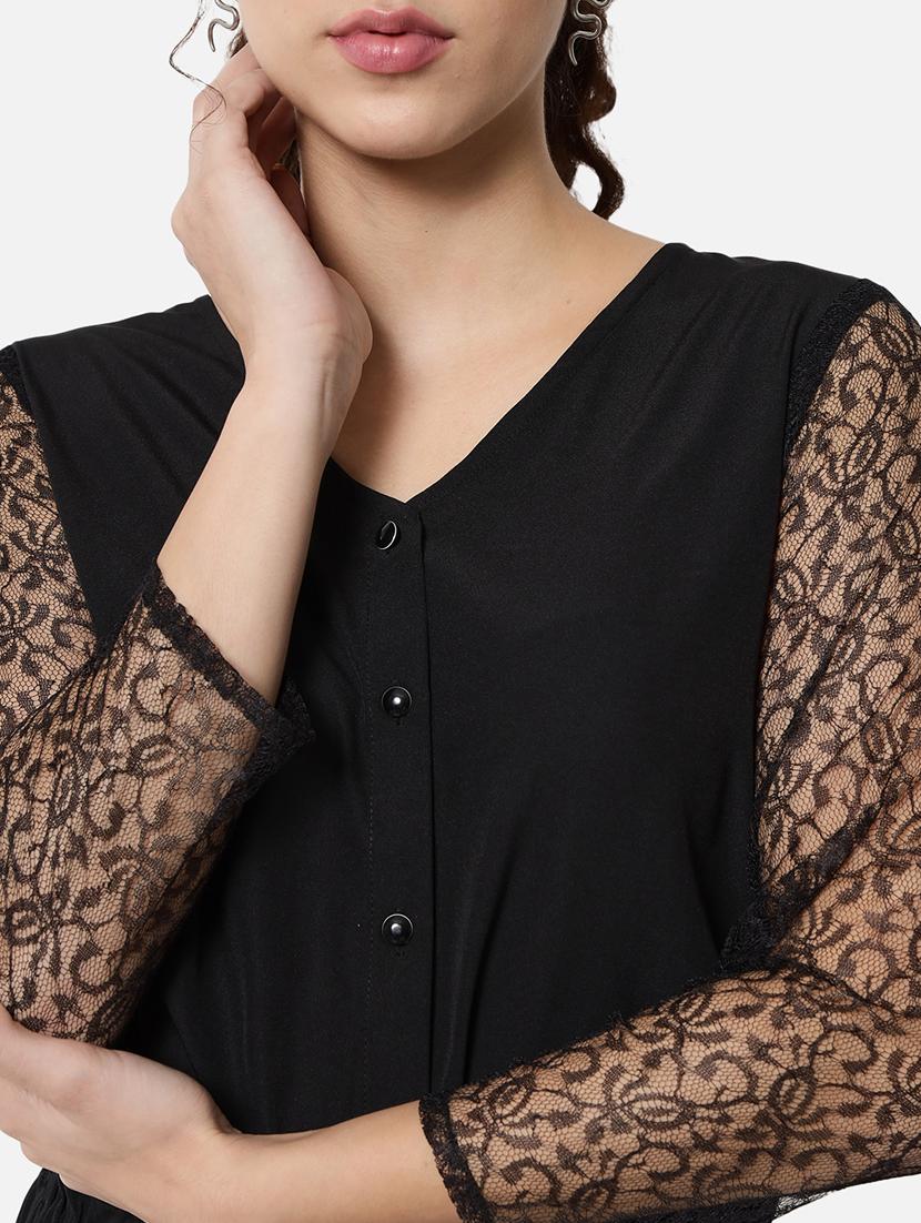 women solid laec detailed crop regular top - 21864012 - Standard Image - 4