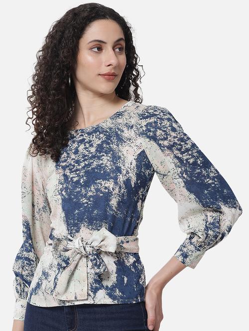women printed puff sleeves tie up detailed regular top - 21864022 -  Standard Image - 0
