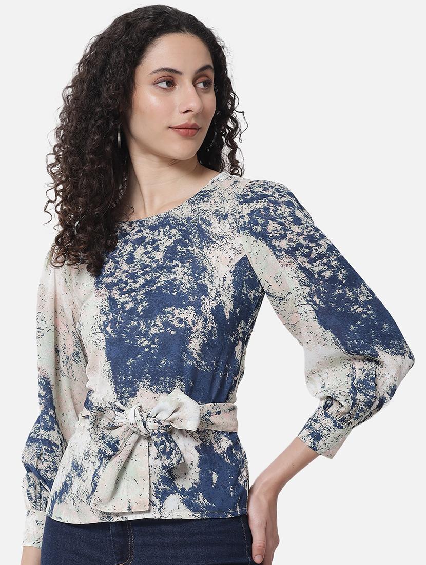 women printed puff sleeves tie up detailed regular top - 21864022 -  Zoom Image - 0