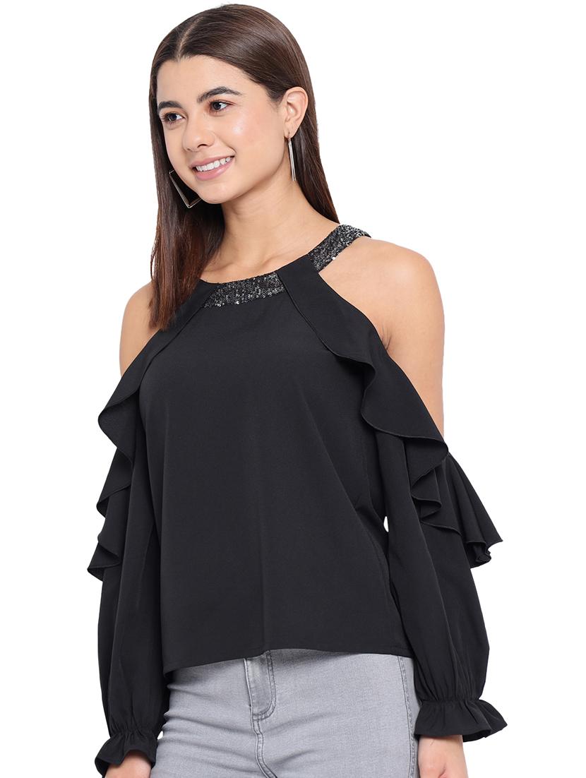 women solid cold shoulder regular top - 21864025 -  Standard Image - 1