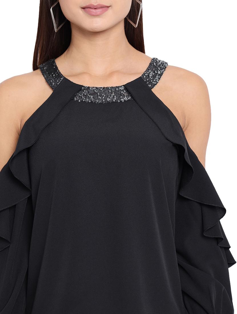 women solid cold shoulder regular top - 21864025 - Standard Image - 4