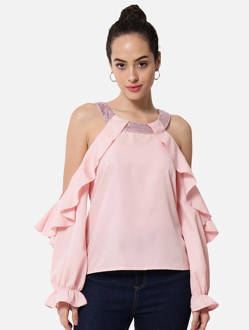 women solid cold shoulder regular top - 21864026 -  Standard Image - 0