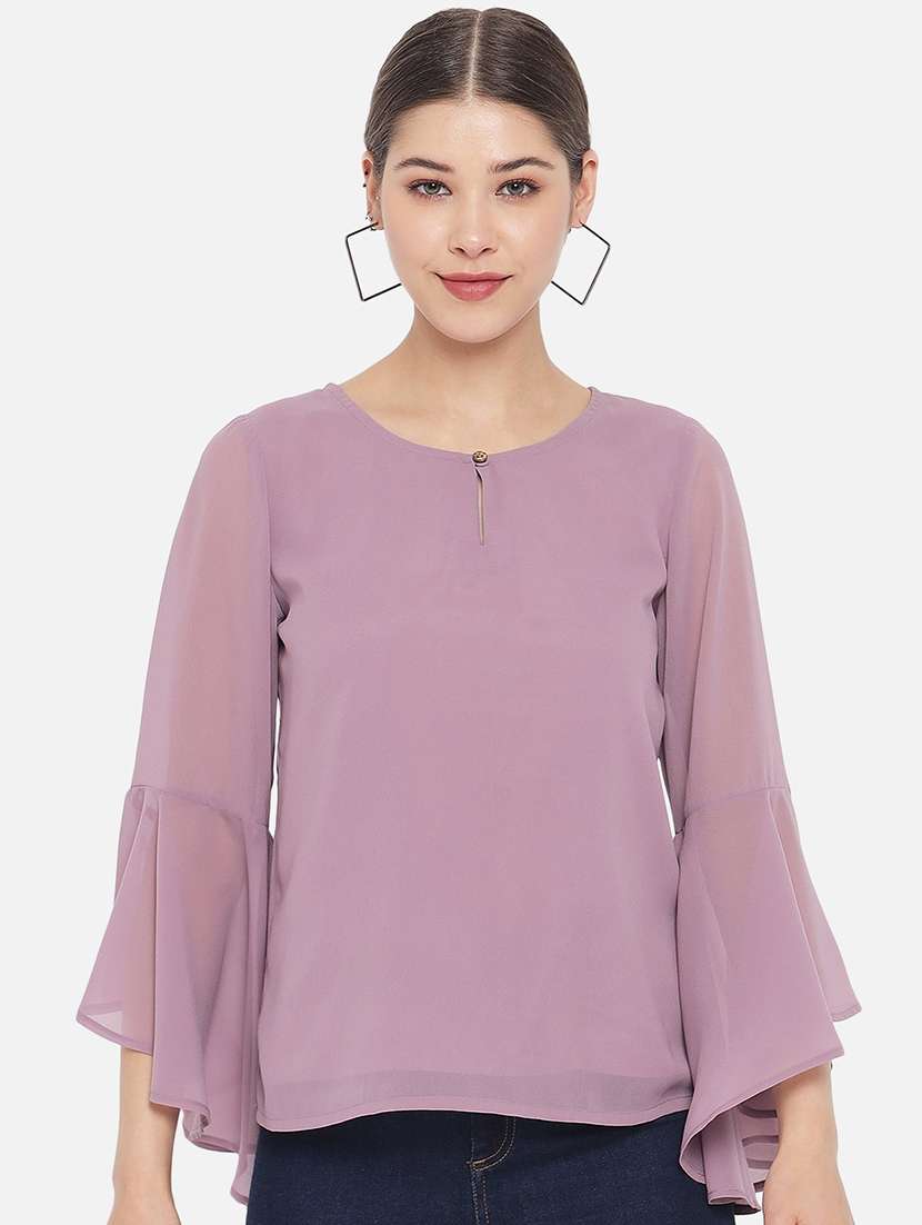 women solid flared sleeves regular top