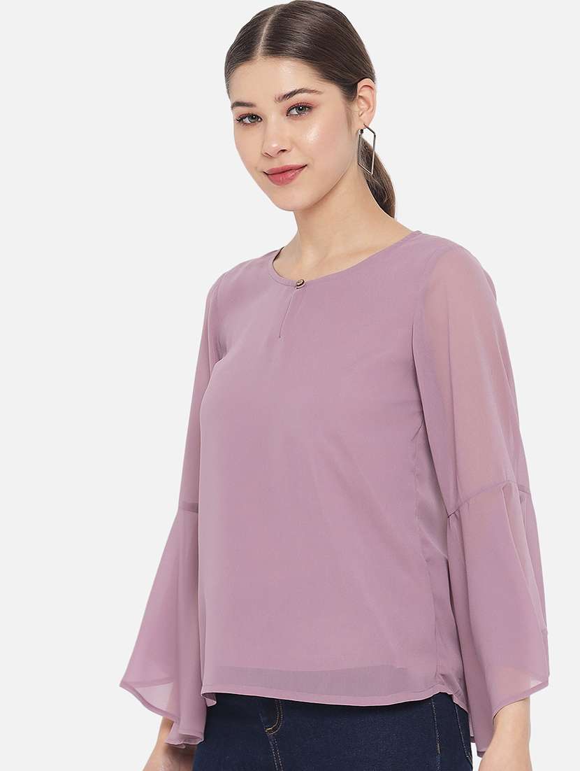 women solid flared sleeves regular top - 21864028 - Standard Image - 1