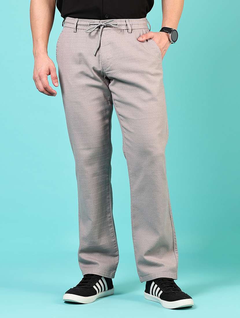 men solid mid rise flat front casual trouser - 21864085 -  Standard Image - 1