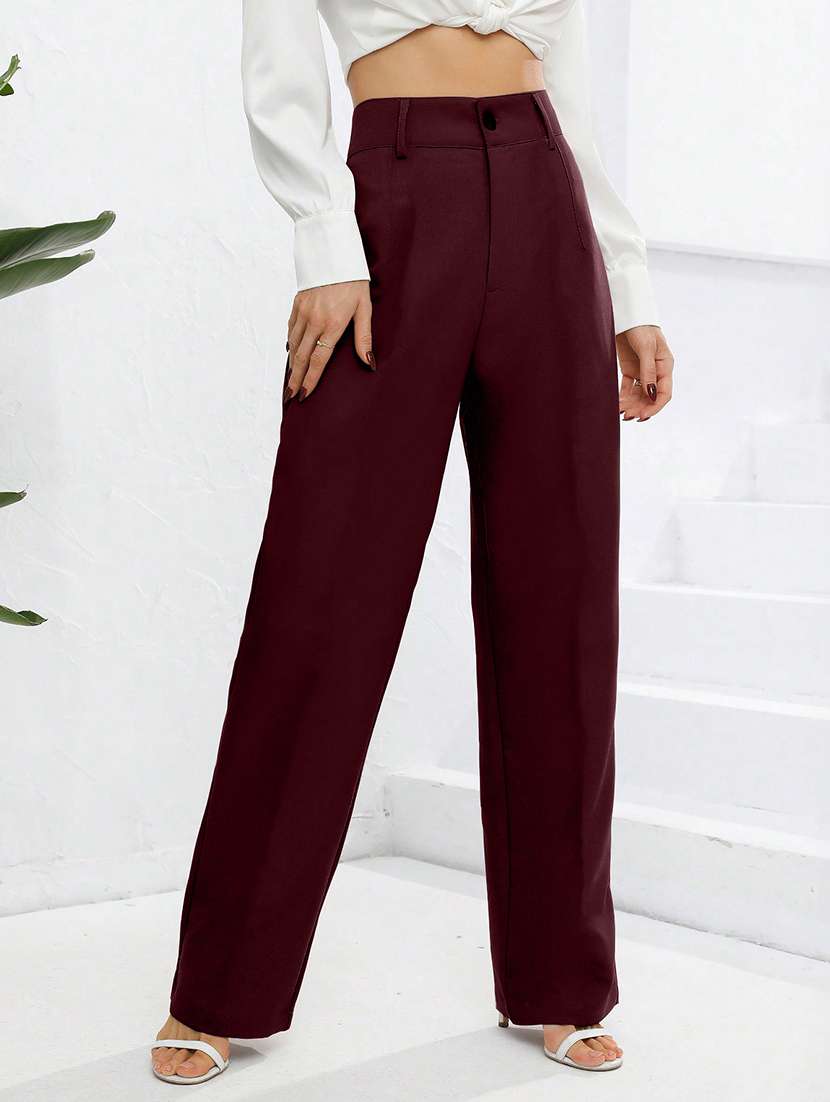 women high rise pleated straight trouser