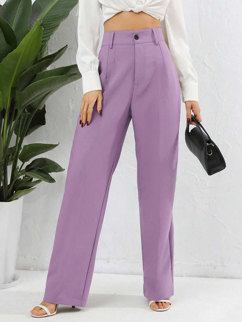 women high rise pleated straight trouser