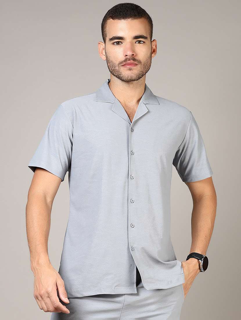 men solid cuban colared casual shirt - 21864295 -  Standard Image - 1