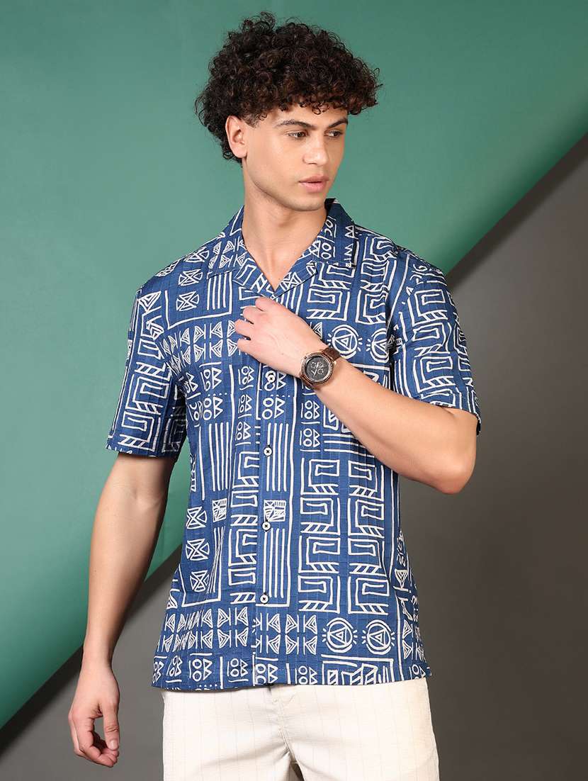 men printed cuban collared casual shirt - 21864304 -  Standard Image - 1