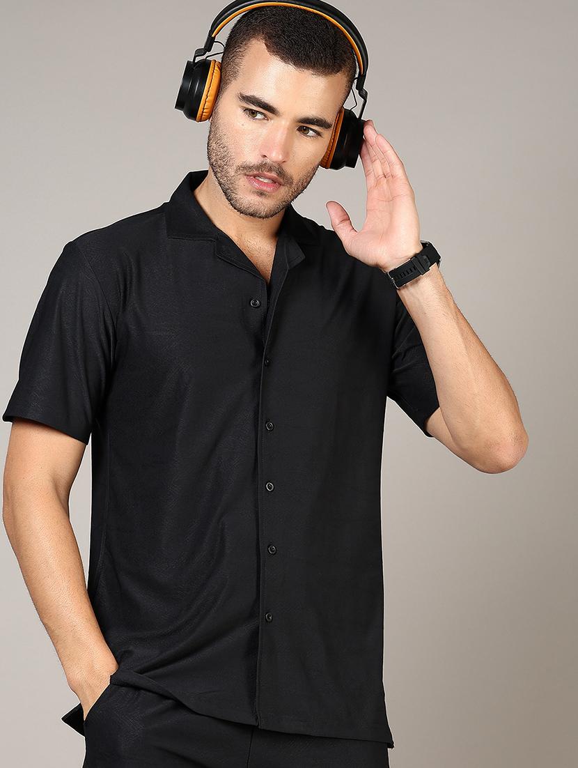 men solid cuban collared casual shirt - 21864333 -  Zoom Image - 0
