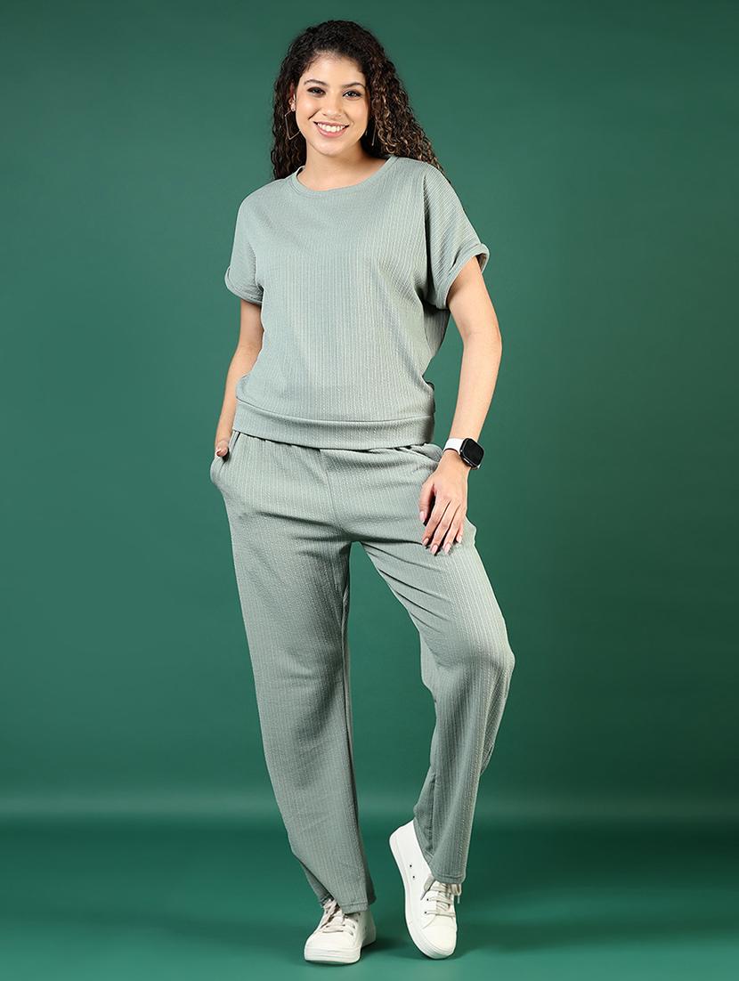 women solid t-shirt and trouer co-ord set - 21864394 -  Standard Image - 1