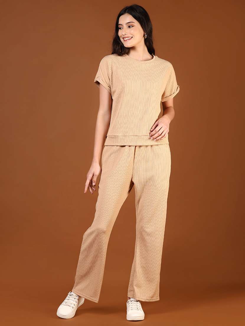 women solid t-shirt and trouer co-ord set - 21864396 -  Standard Image - 1