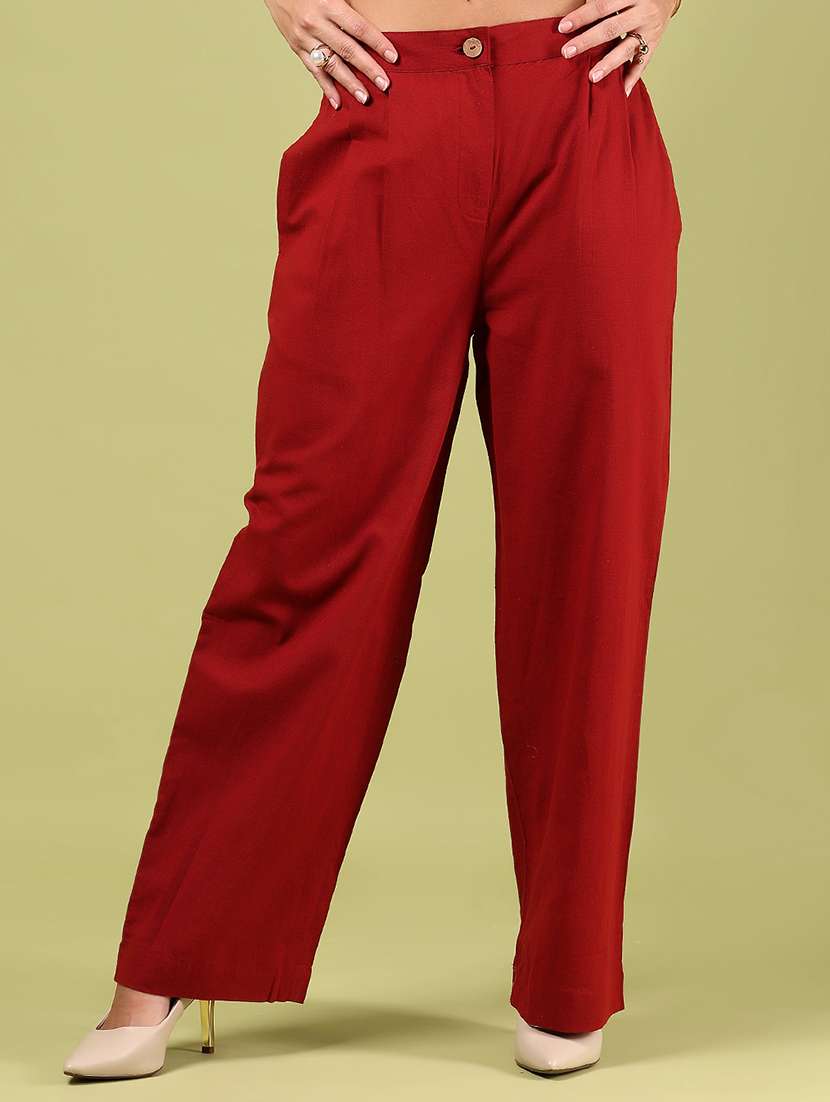 women solid mid rise straight fit trouser - 21864443 -  Standard Image - 1