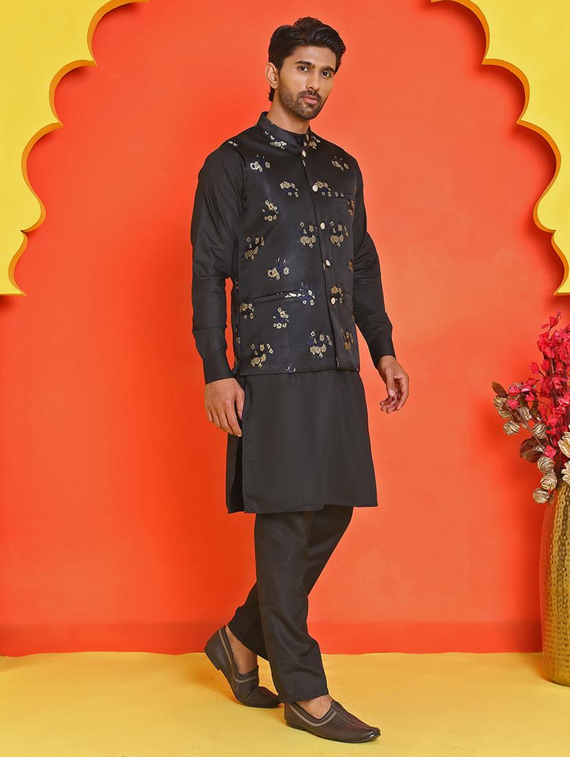 men mandarin neck kurta pyjama with jacket ethnic wear set - 21866023 - Standard Image - 1