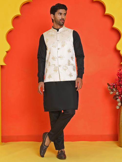 men mandarin neck kurta pyjama with jacket ethnic wear set - 21866024 - Standard Image - 0