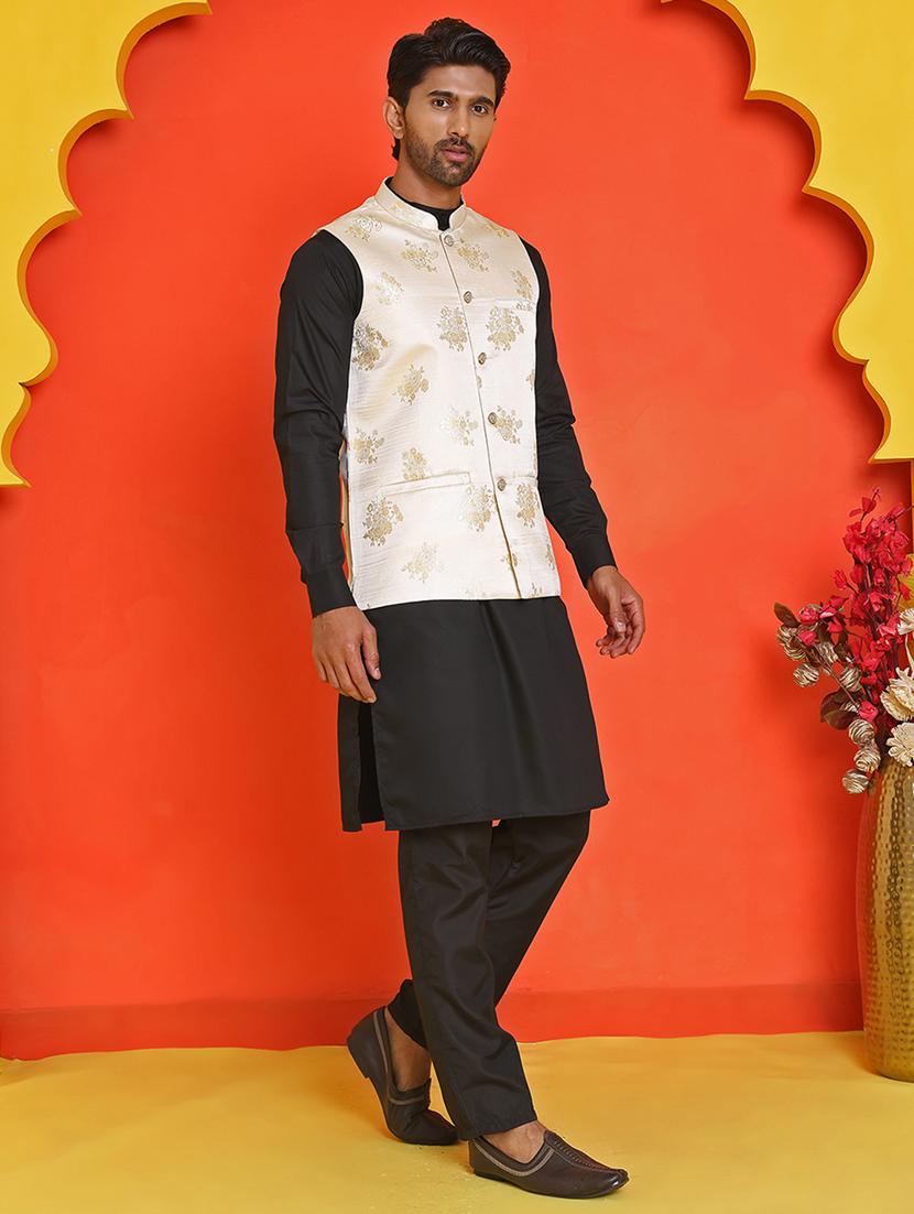 men mandarin neck kurta pyjama with jacket ethnic wear set - 21866024 - Standard Image - 1