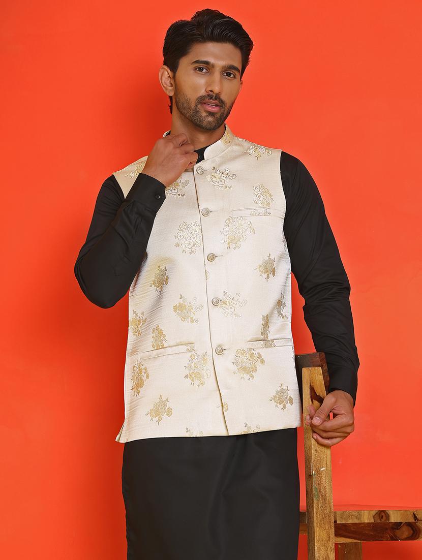men mandarin neck kurta pyjama with jacket ethnic wear set - 21866024 - Standard Image - 4