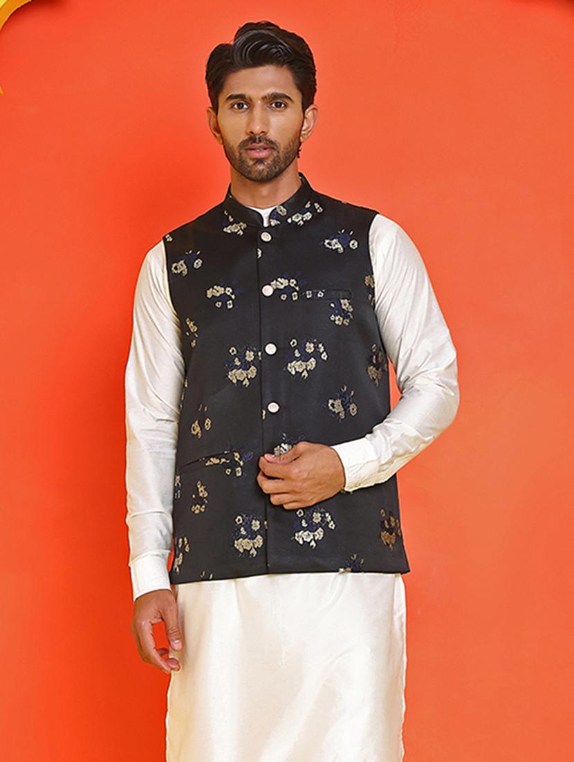 men mandarin neck kurta pyjama with jacket ethnic wear set - 21866028 - Standard Image - 1