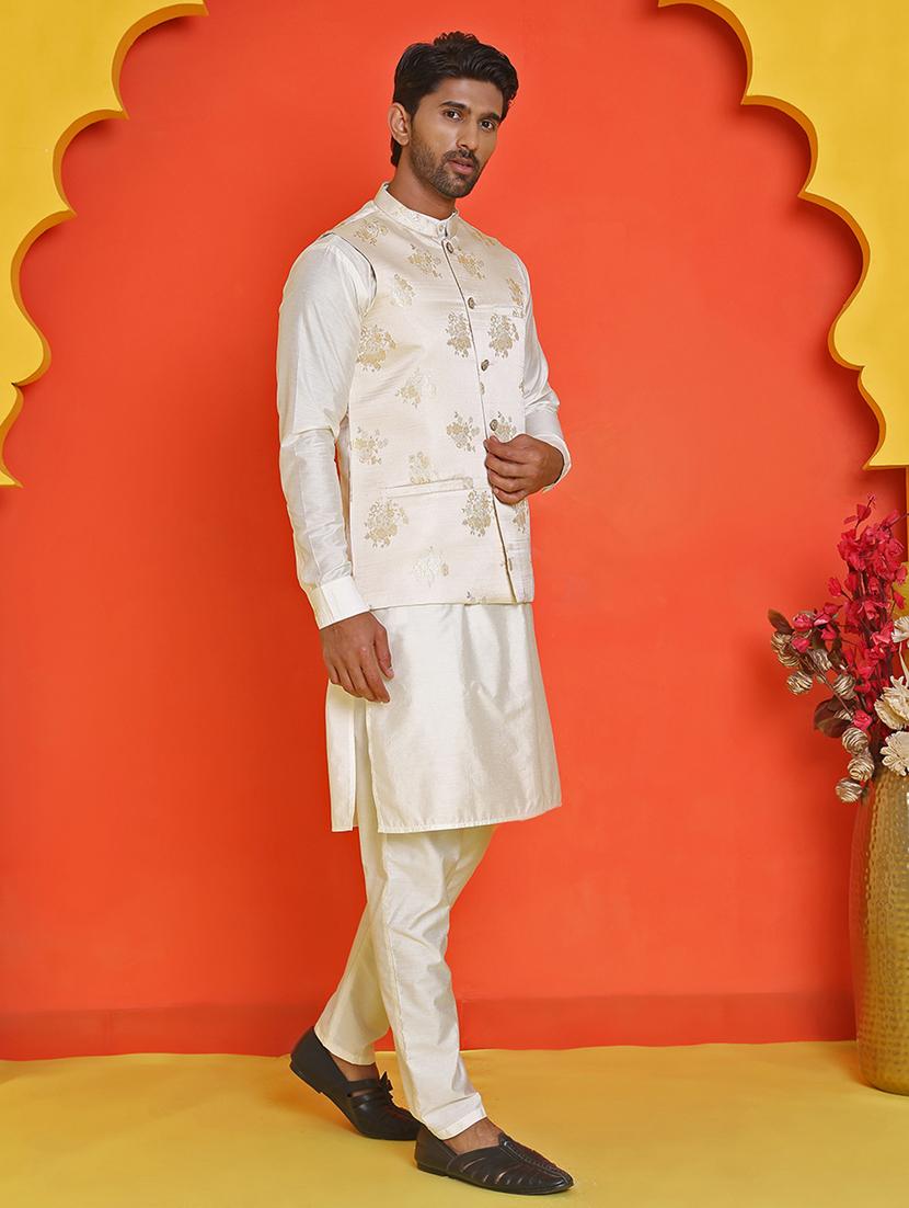 men mandarin neck kurta pyjama with jacket ethnic wear set - 21866029 - Standard Image - 1