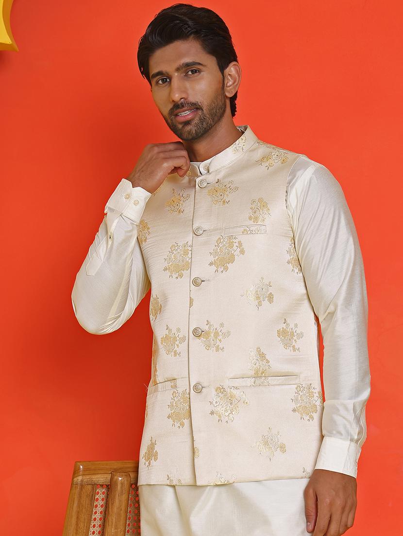 men mandarin neck kurta pyjama with jacket ethnic wear set - 21866029 - Standard Image - 4