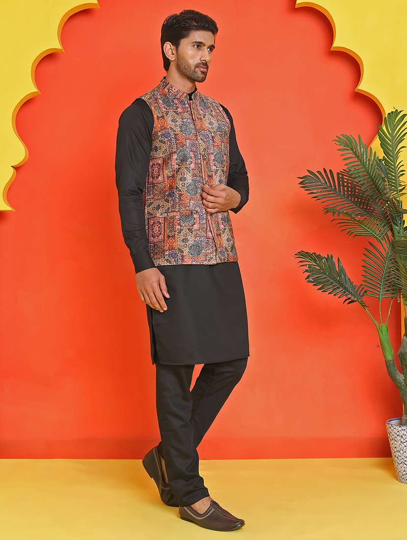 men mandarin neck kurta pyjama with jacket ethnic wear set - 21866030 -  Standard Image - 1