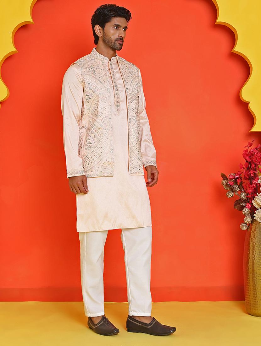 men mandarin neck kurta pyjama with jacket ethnic wear set - 21866033 -  Standard Image - 1