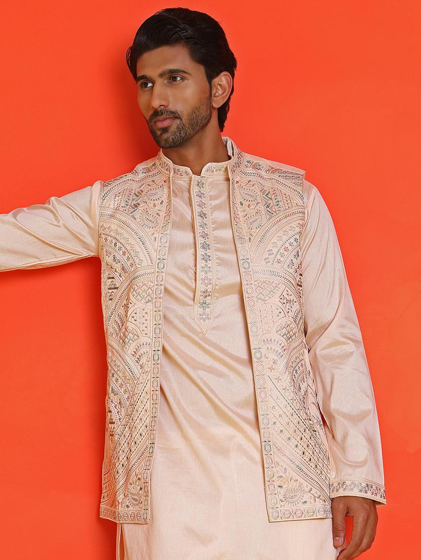 men mandarin neck kurta pyjama with jacket ethnic wear set - 21866033 - Standard Image - 4