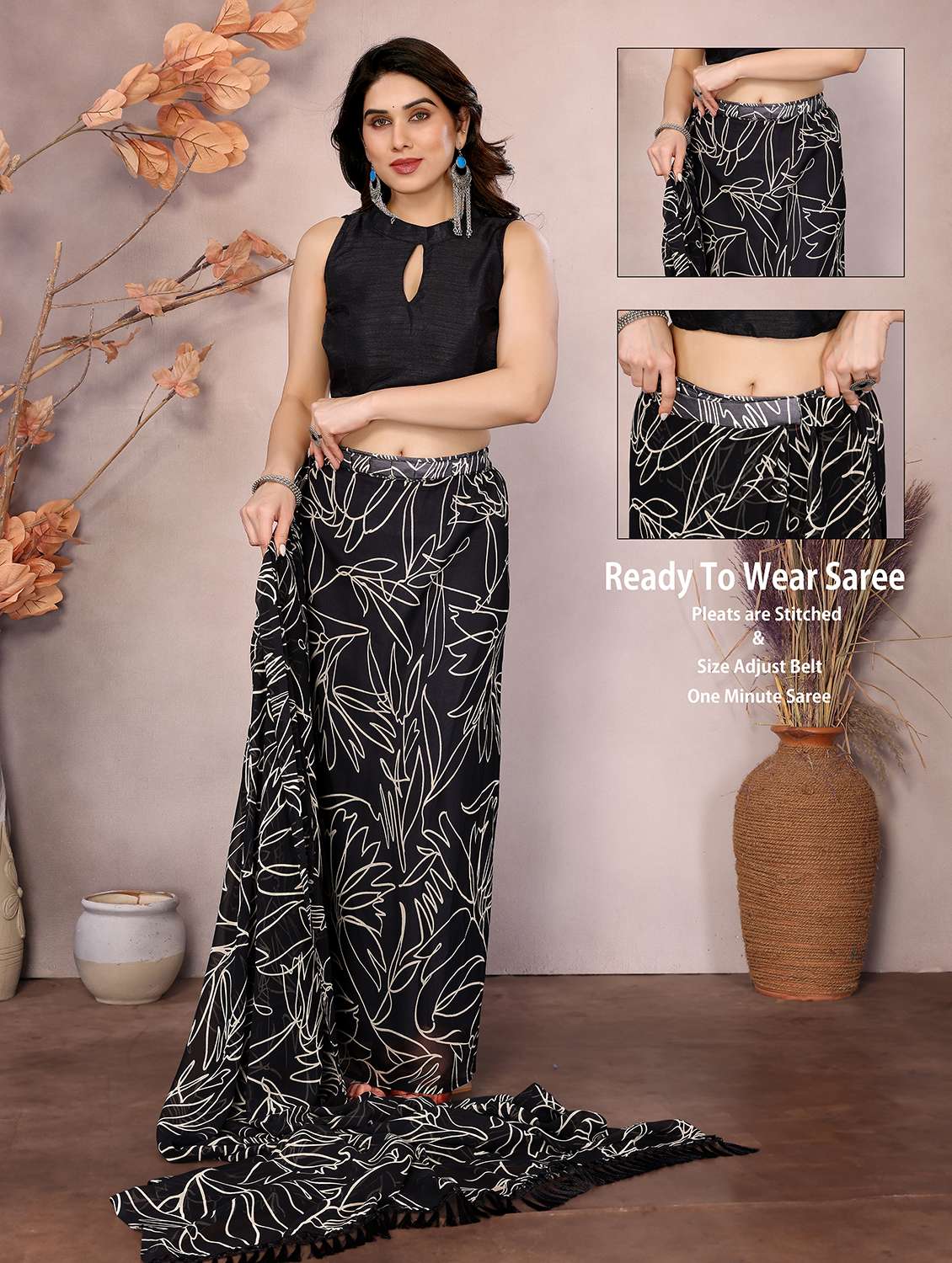 women printed ready to wear saree with blouse - 21866046 -  Standard Image - 1