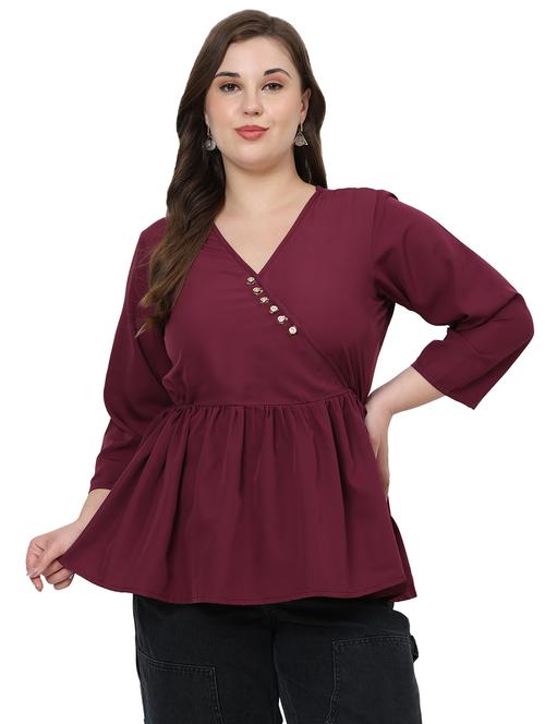 women solid overlap neck peplum top - 21866055 -  Standard Image - 0