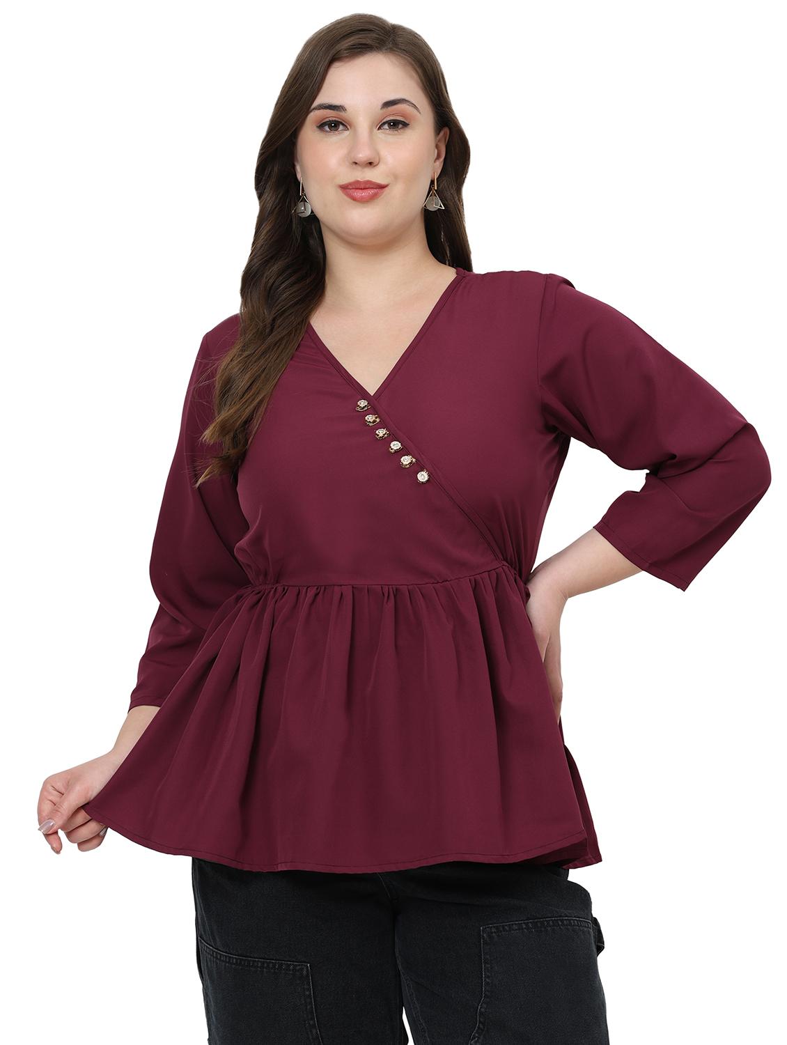 women solid overlap neck peplum top - 21866055 -  Zoom Image - 0
