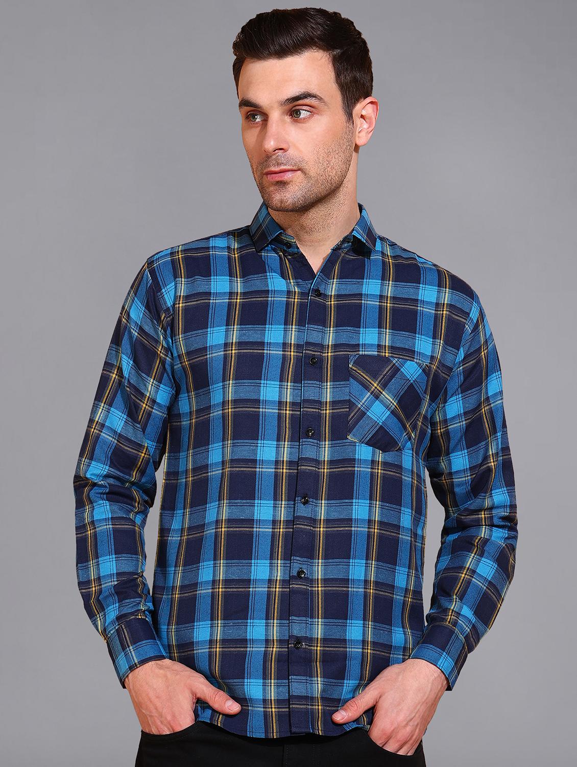 men checked long sleeve regular fit casual shirt 