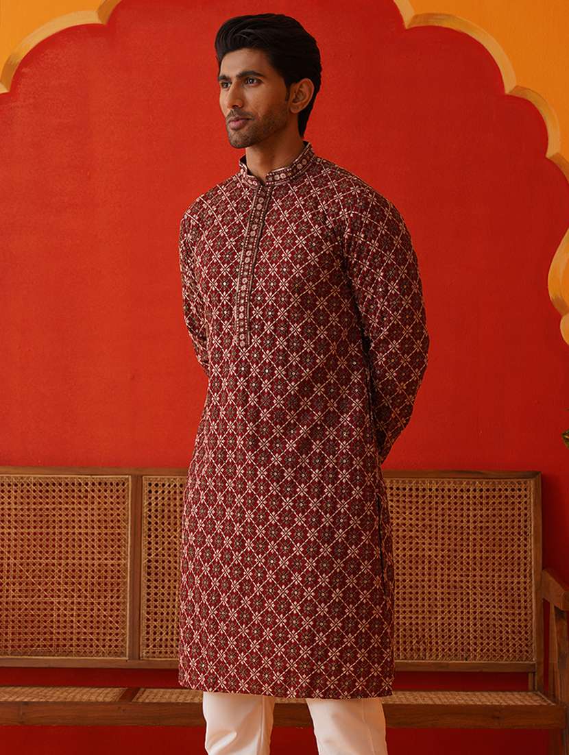 men embroidered mandarin neck long kurta  - 21866537 -  Standard Image - 1