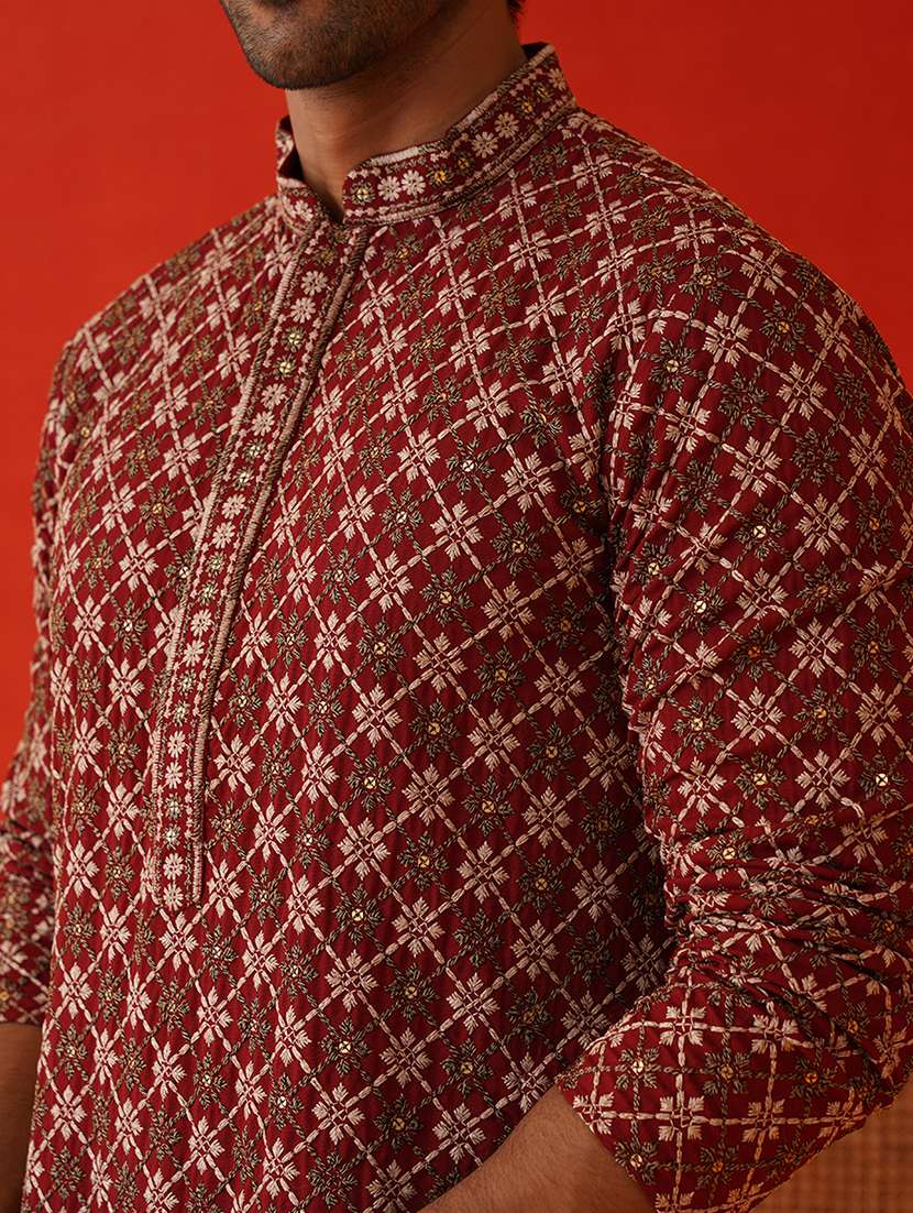 men embroidered mandarin neck long kurta  - 21866537 -  Standard Image - 4