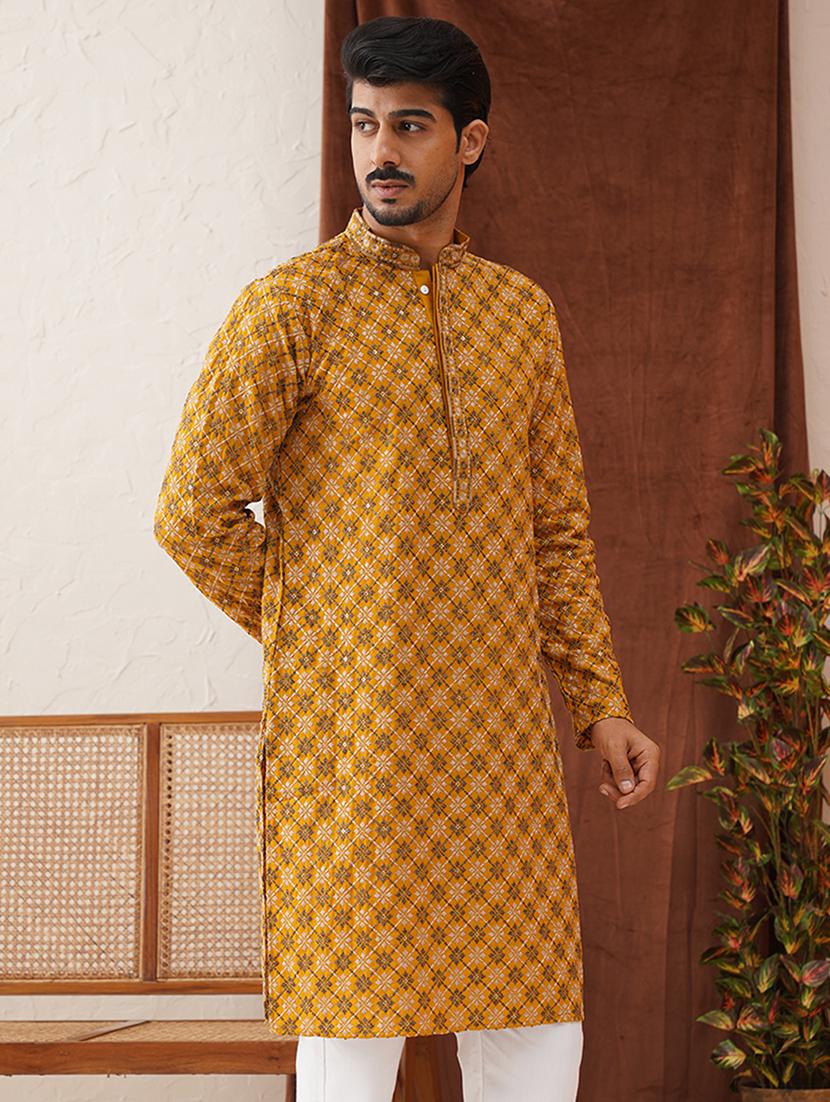 men embroidered mandarin neck long kurta  - 21866538 -  Standard Image - 1