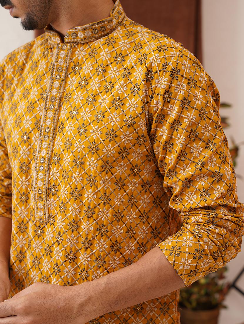 men embroidered mandarin neck long kurta - 21866538 - Standard Image - 4
