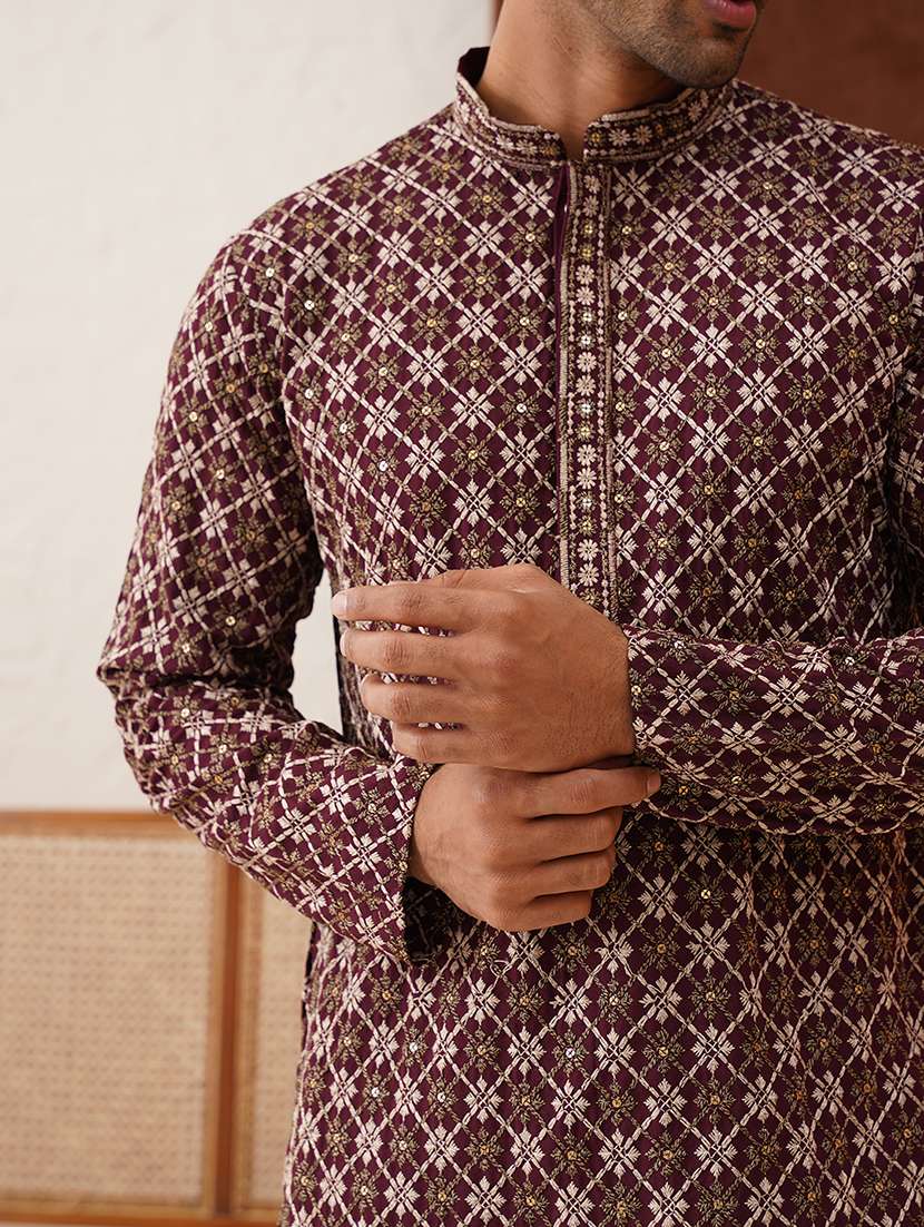men embroidered mandarin neck long kurta - 21866539 - Standard Image - 4