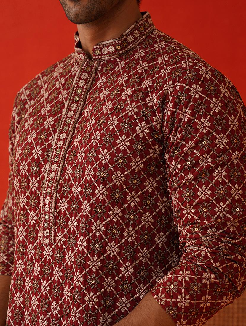 men embroidered mandarin neck kurta pyjama ethnic wear set - 21866583 - Standard Image - 4